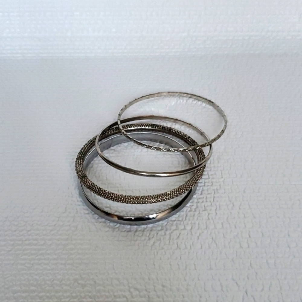 Silver Bangle Bracelets - Set of 4